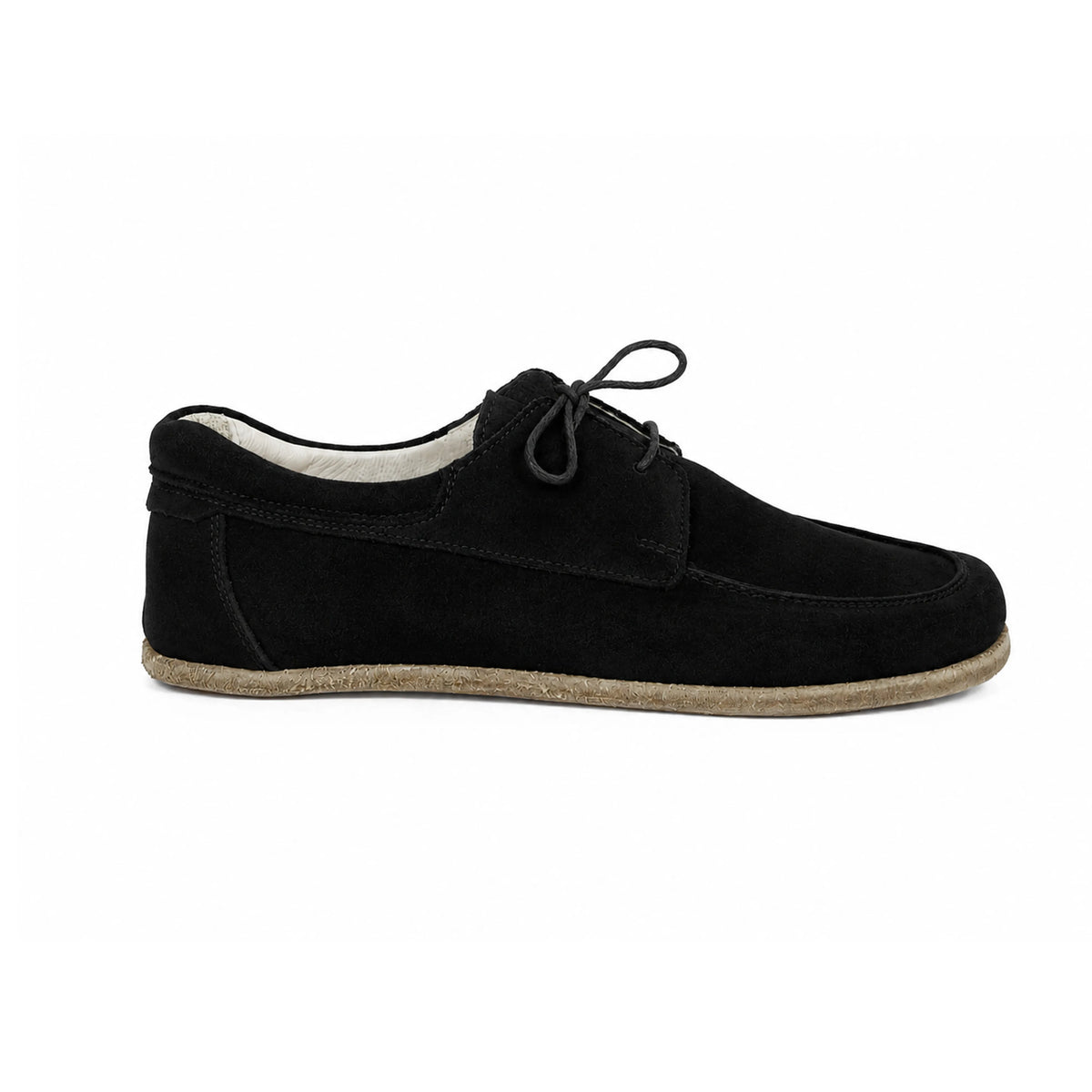 Suede Barefoot Laces Penny Loafer Shoes – Classic Sole — Leather Sole – Black