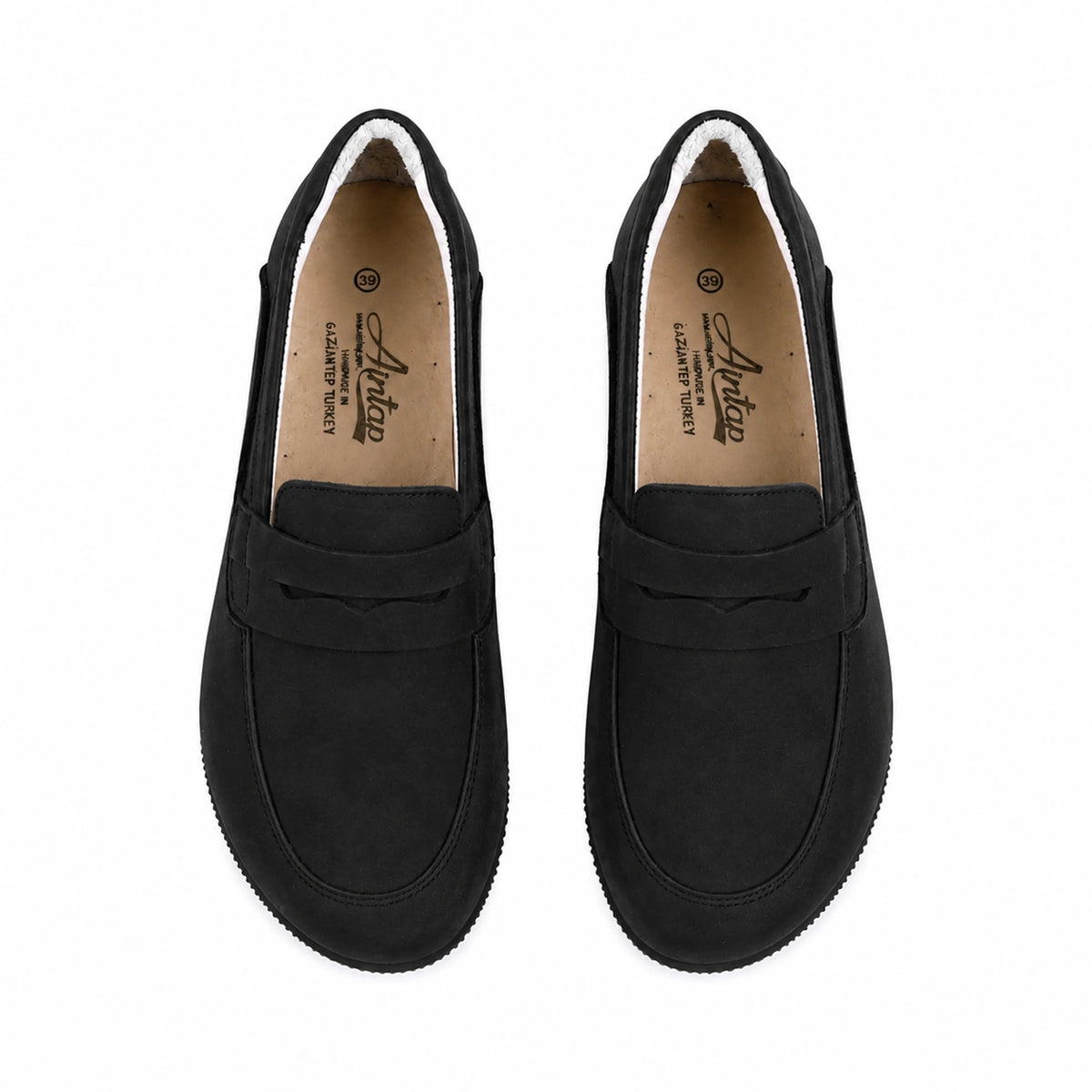 Nubuck Barefoot Penny Loafer Shoes – Rubber Sole – Black