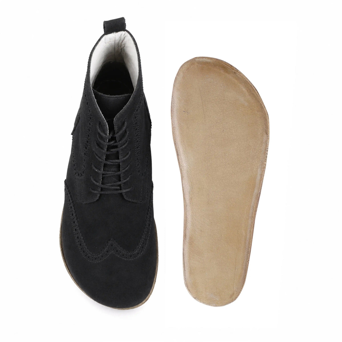 Suede Barefoot Moccasin Boots Shoes – Classic Sole — Leather Sole – Black