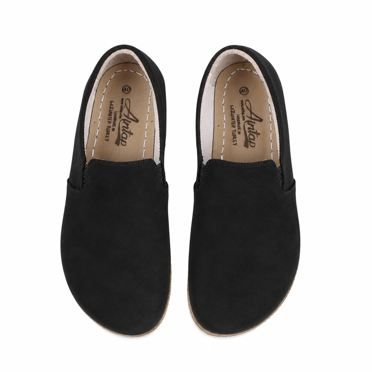 Nubuck Barefoot Slip-On Shoes – Classic Sole — Leather Sole – Black