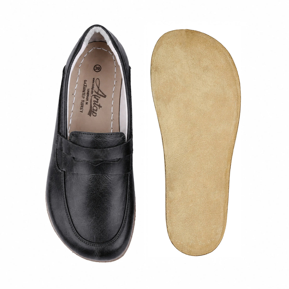 Crazy Barefoot Penny Loafer Shoes – Classic Sole — Leather Sole – Black