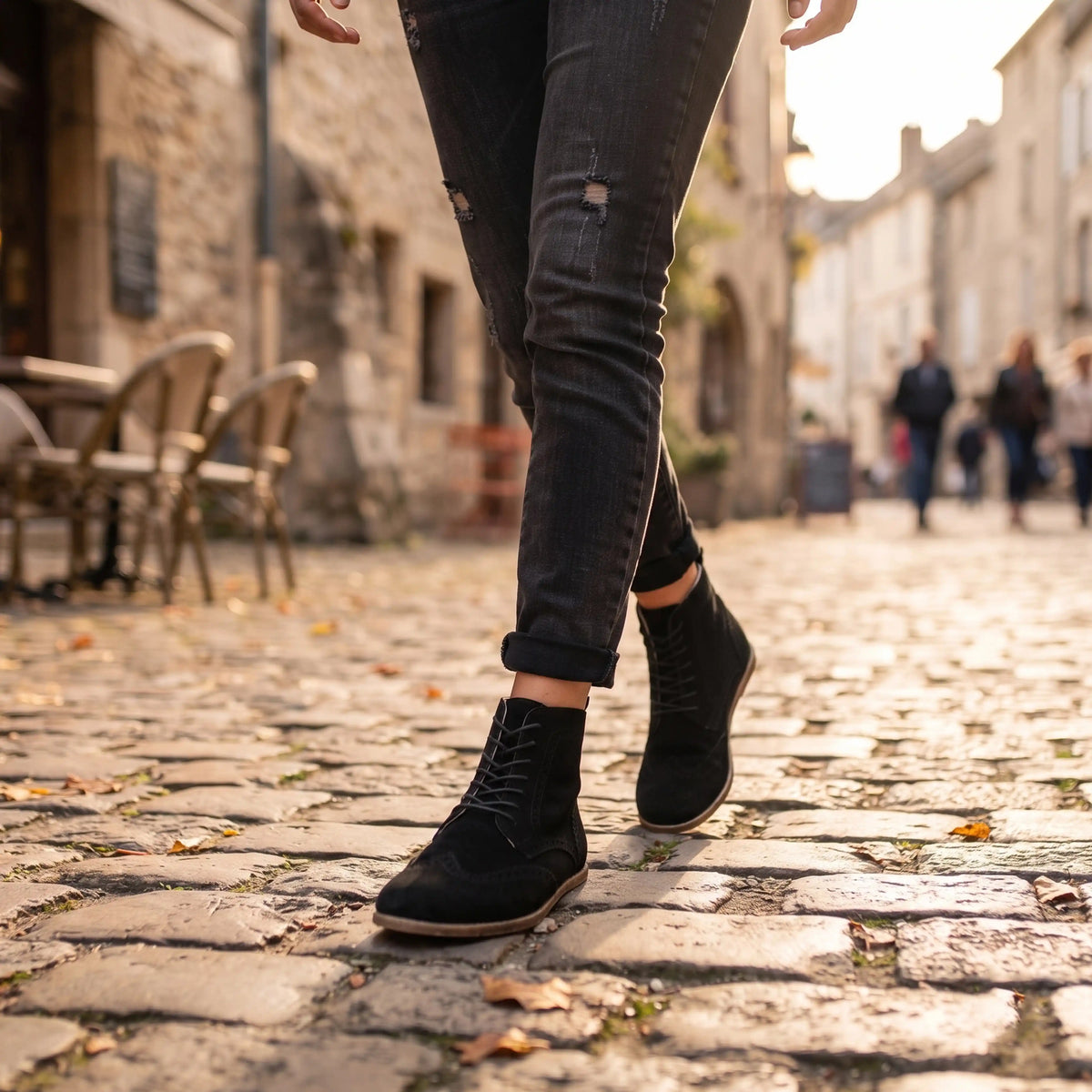 Suede Barefoot Moccasin Boots Shoes – Classic Sole — Leather Sole – Black