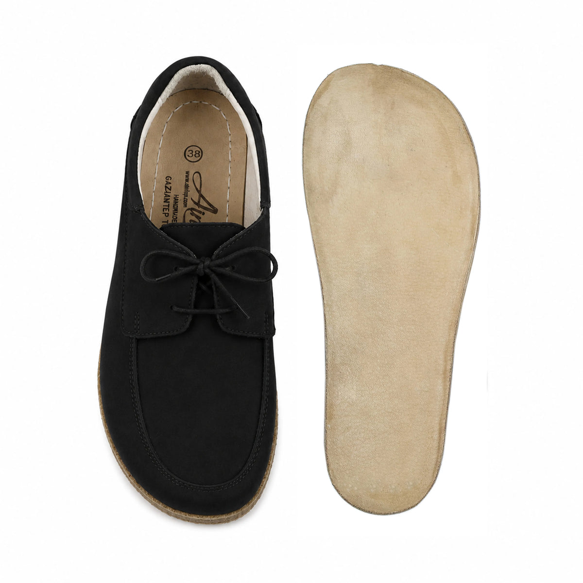 Nubuck Barefoot Laces Penny Loafer Shoes – Classic Sole — Leather Sole – Black