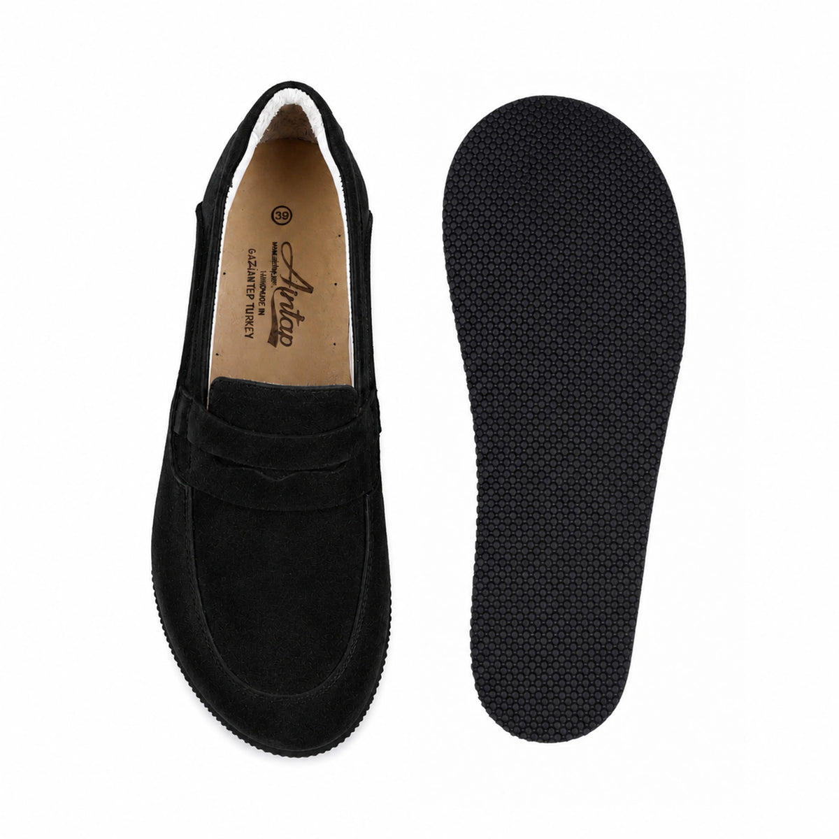 Suede Barefoot Penny Loafer Shoes – Rubber Sole – Black