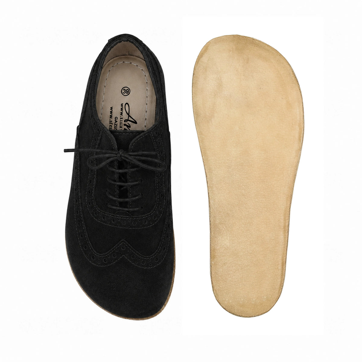 Suede Barefoot Moccasin Shoes – Classic Sole — Leather Sole – Black