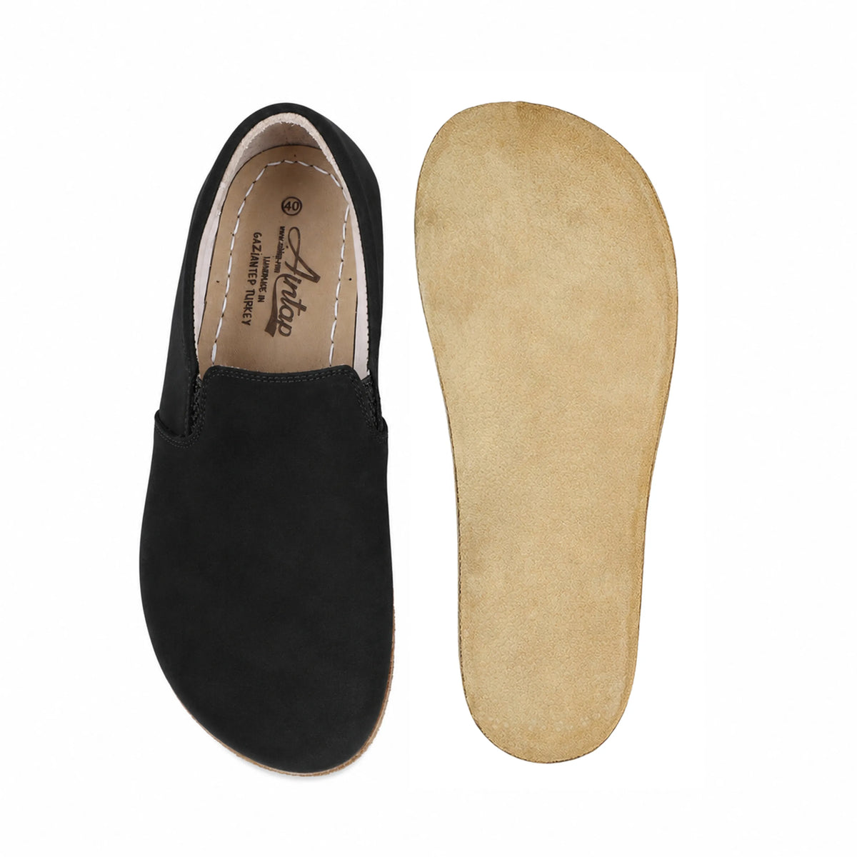Nubuck Barefoot Slip-On Shoes – Classic Sole — Leather Sole – Black