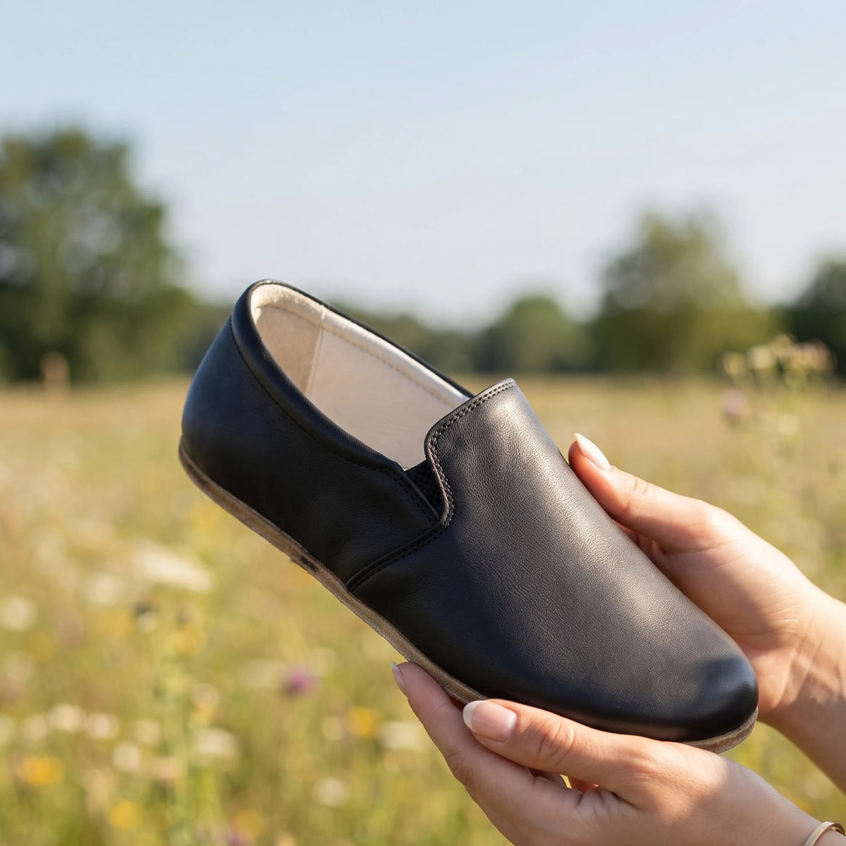 Smooth Barefoot Slip-On Shoes – Classic Sole — Leather Sole – Black