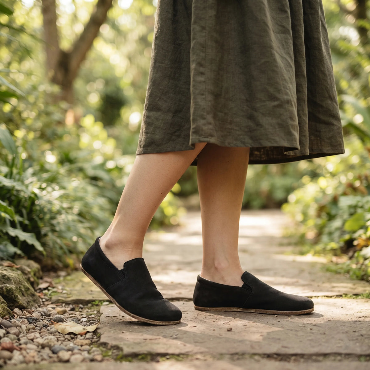 Nubuck Barefoot Slip-On Shoes – Classic Sole — Leather Sole – Black