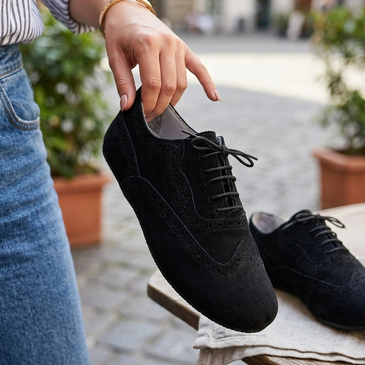 Suede Barefoot Moccasin Shoes – Rubber Sole – Black