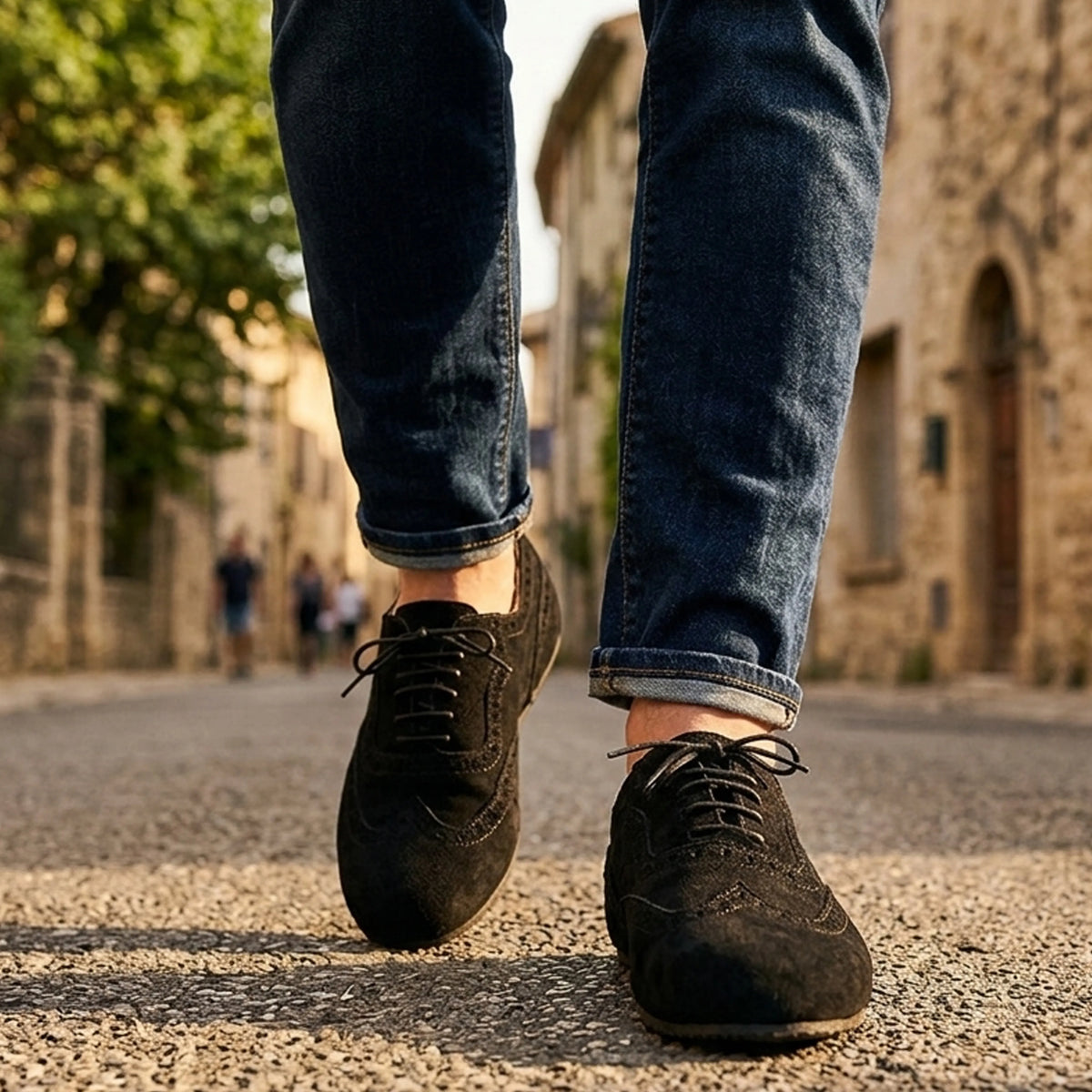 Suede Barefoot Moccasin Shoes – Rubber Sole – Black