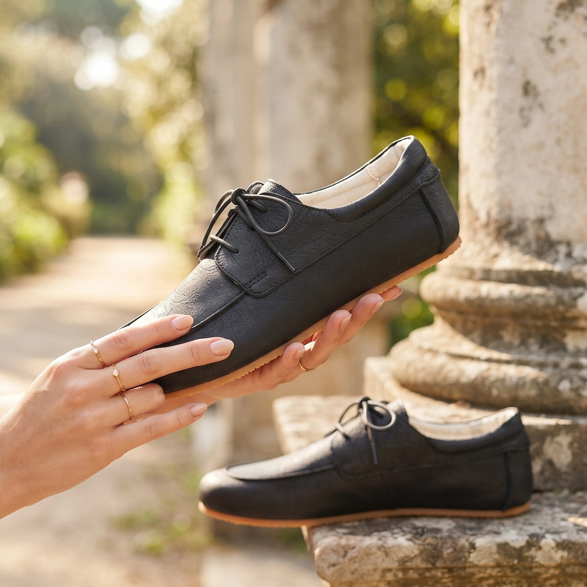 Crazy Barefoot Laces Penny Loafer Shoes – Rubber Sole – Black