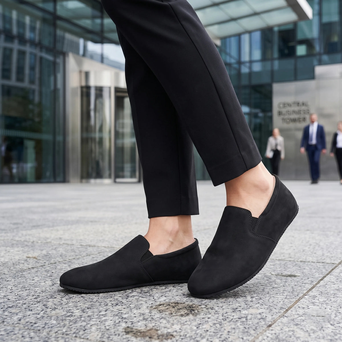 Nubuck Barefoot Slip-On Shoes – Rubber Sole – Black