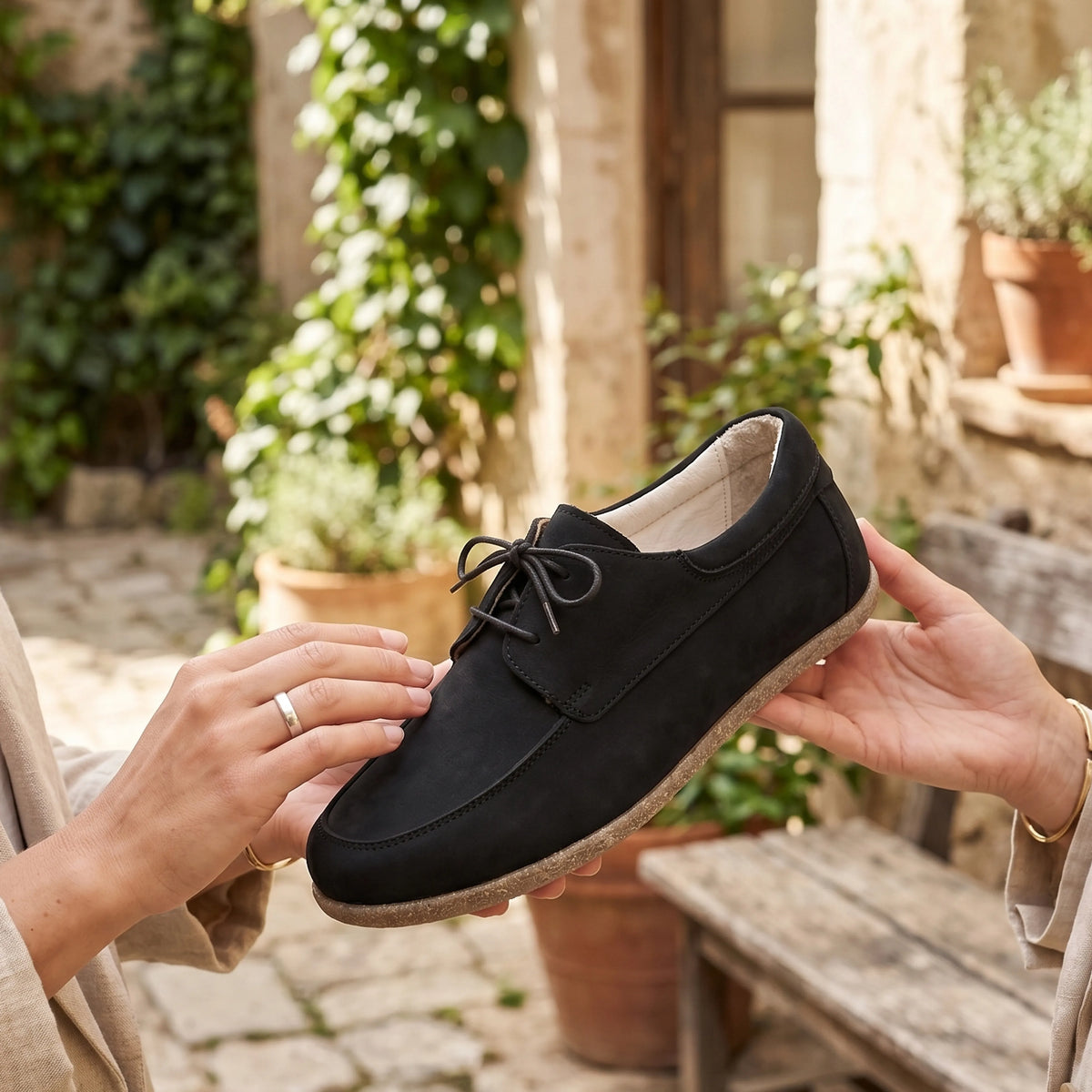 Nubuck Barefoot Laces Penny Loafer Shoes – Classic Sole — Leather Sole – Black