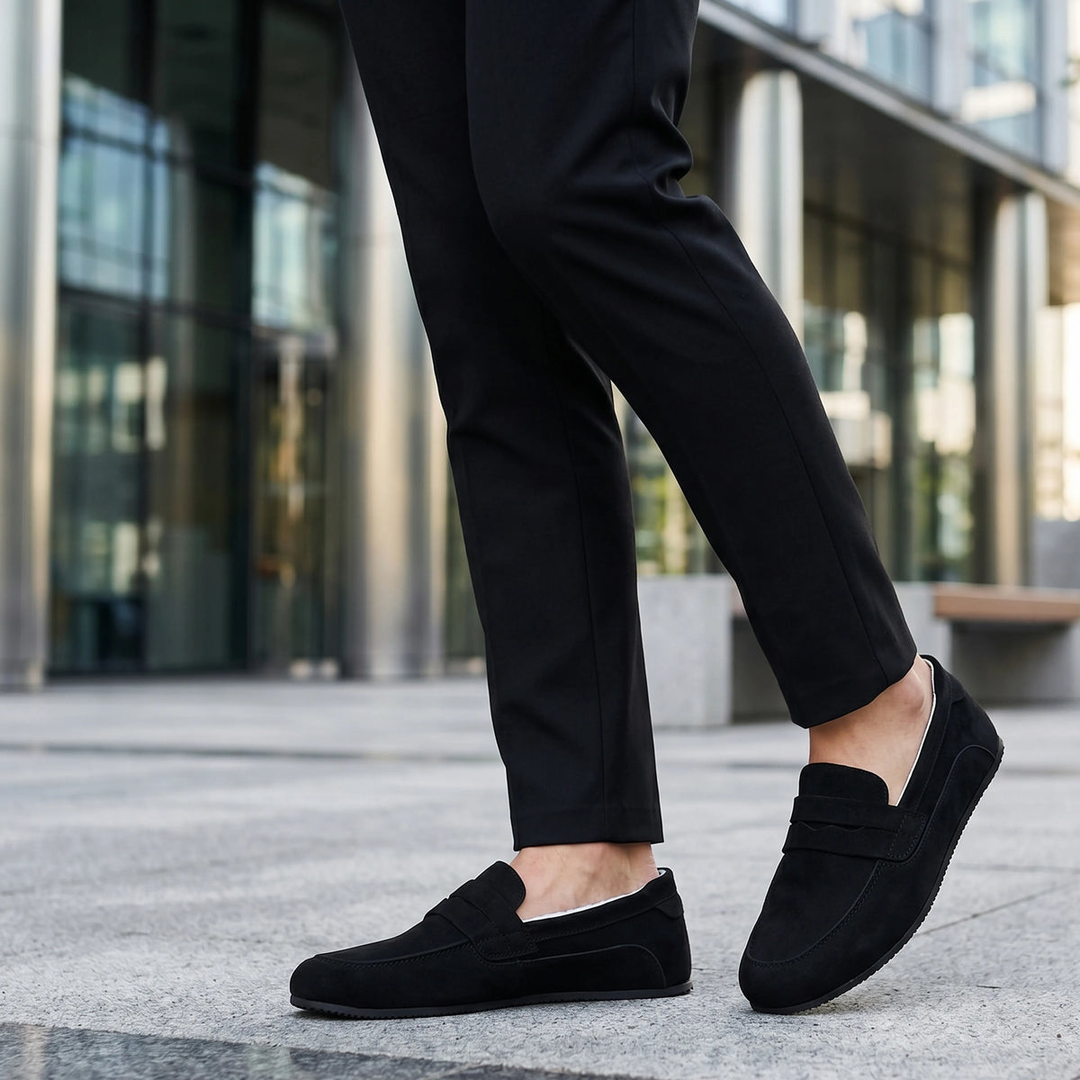Suede Barefoot Penny Loafer Shoes – Rubber Sole – Black
