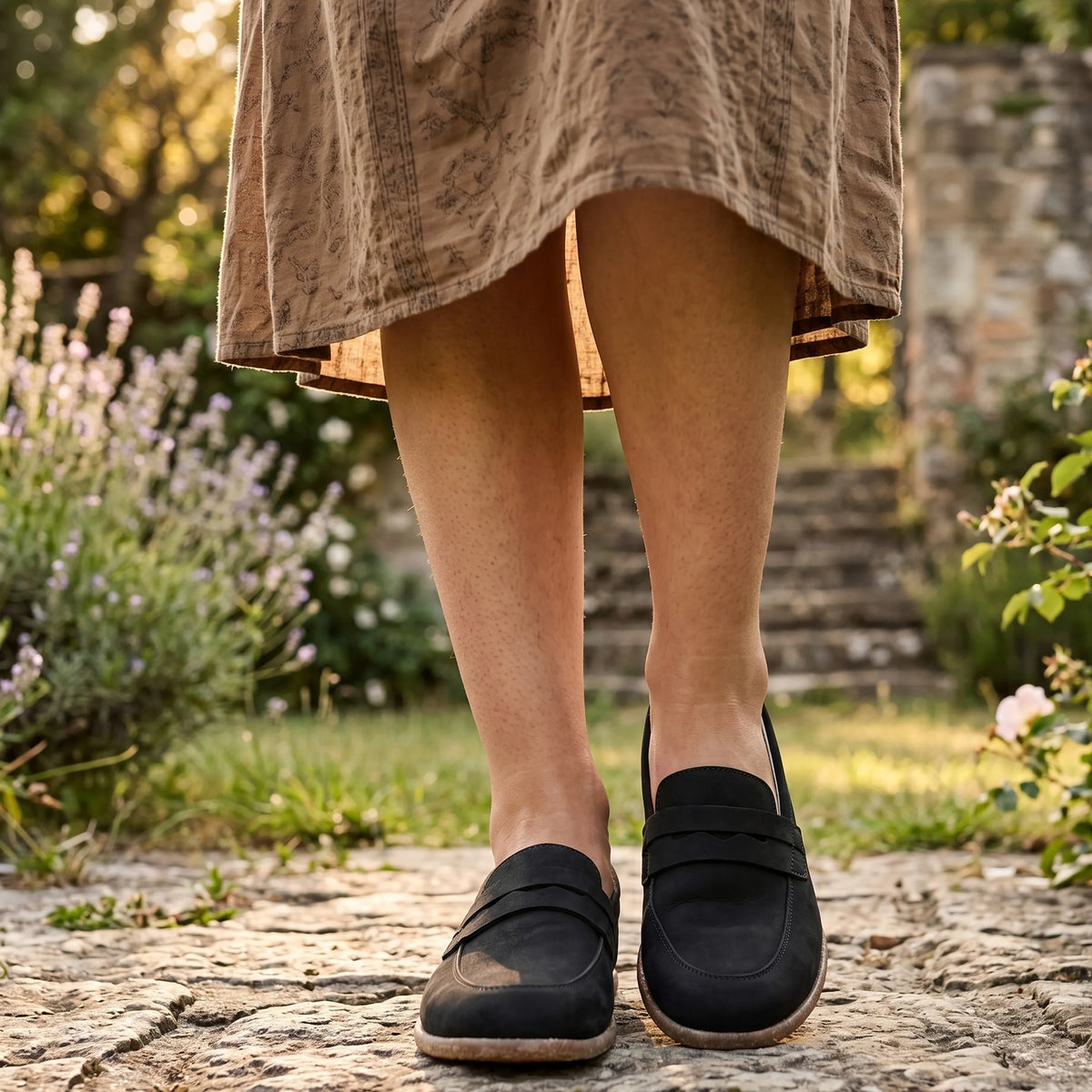 Nubuck Barefoot Penny Loafer Shoes – Classic Sole — Leather Sole – Black
