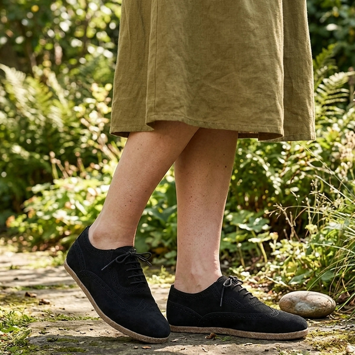 Suede Barefoot Moccasin Shoes – Classic Sole — Leather Sole – Black