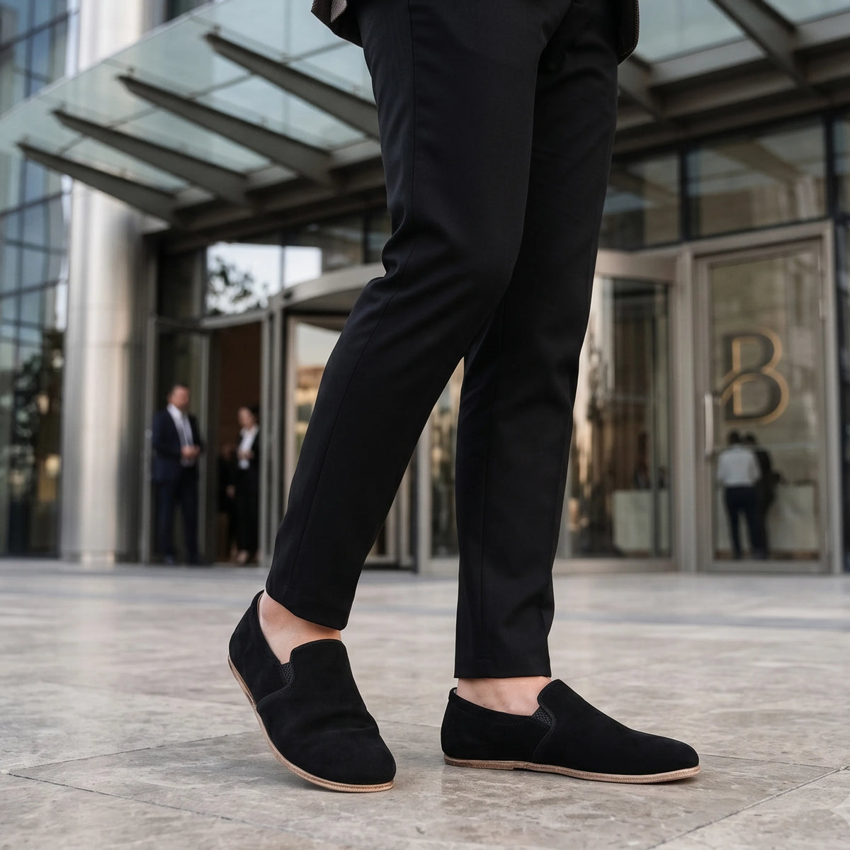 Suede Barefoot Slip-On Shoes – Classic Sole — Leather Sole – Black