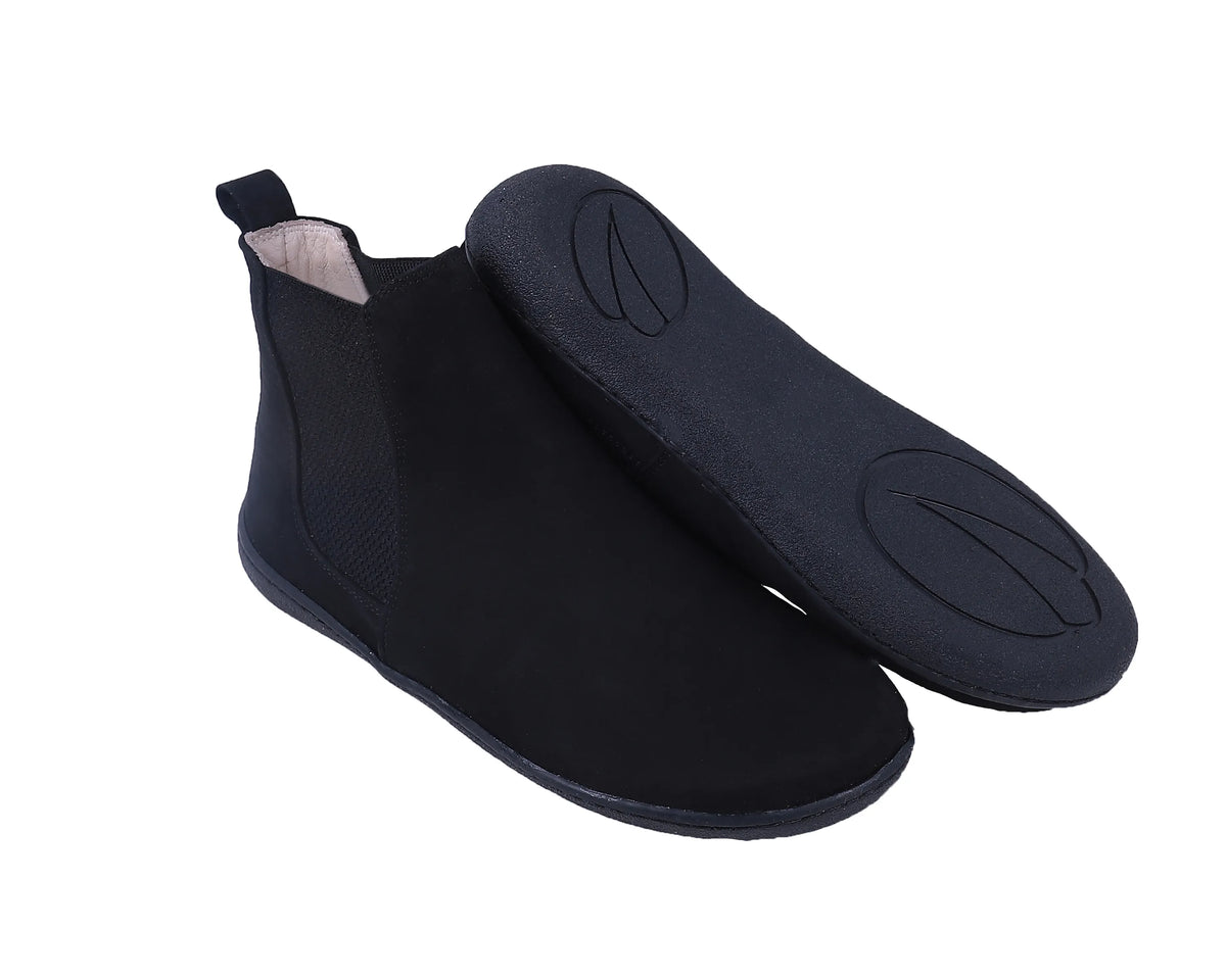 Nubuck Barefoot Chelsea Boots Shoes – 6mm Rubber Sole – Black