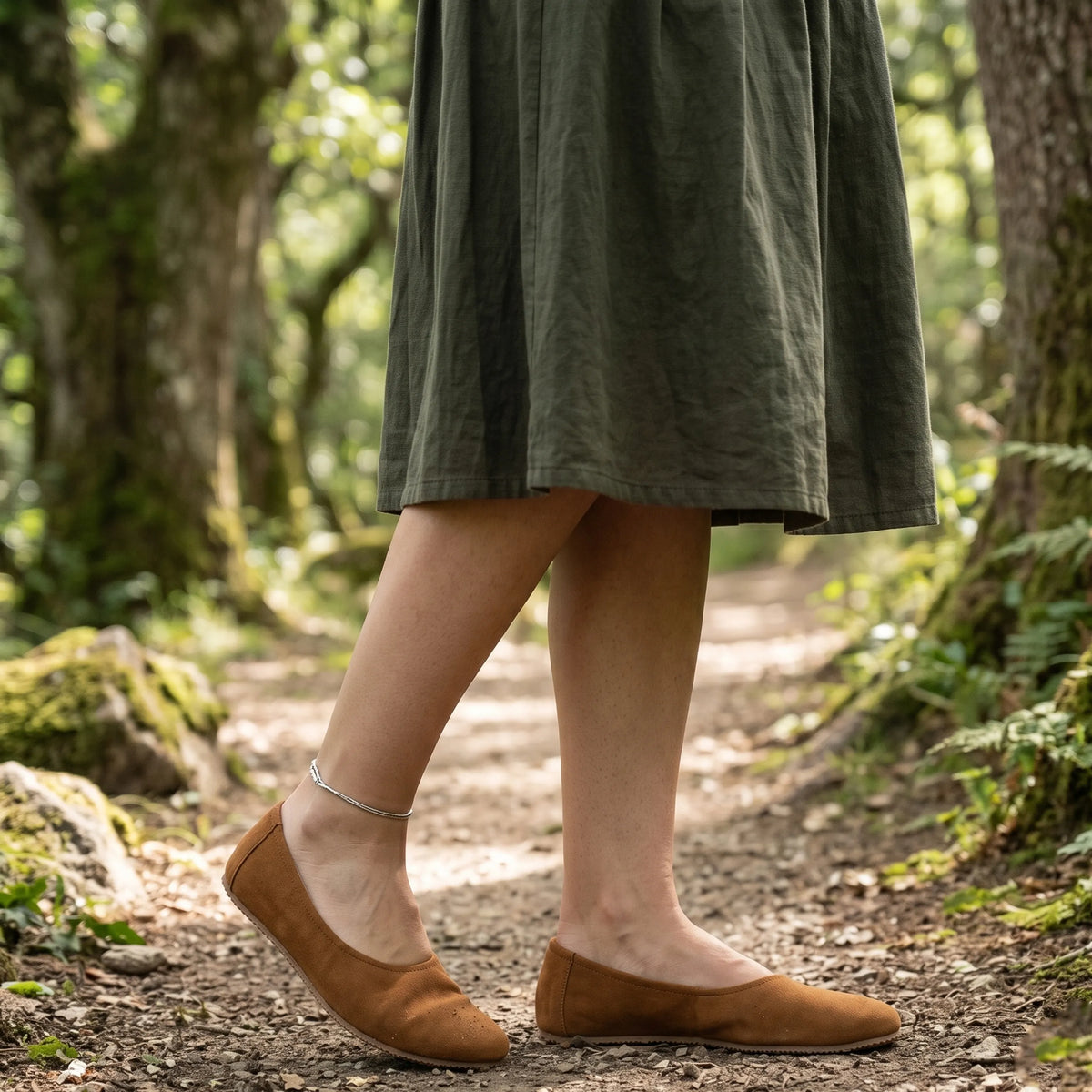 Nubuck Barefoot Ballet Shoes – Rubber Sole – Tan