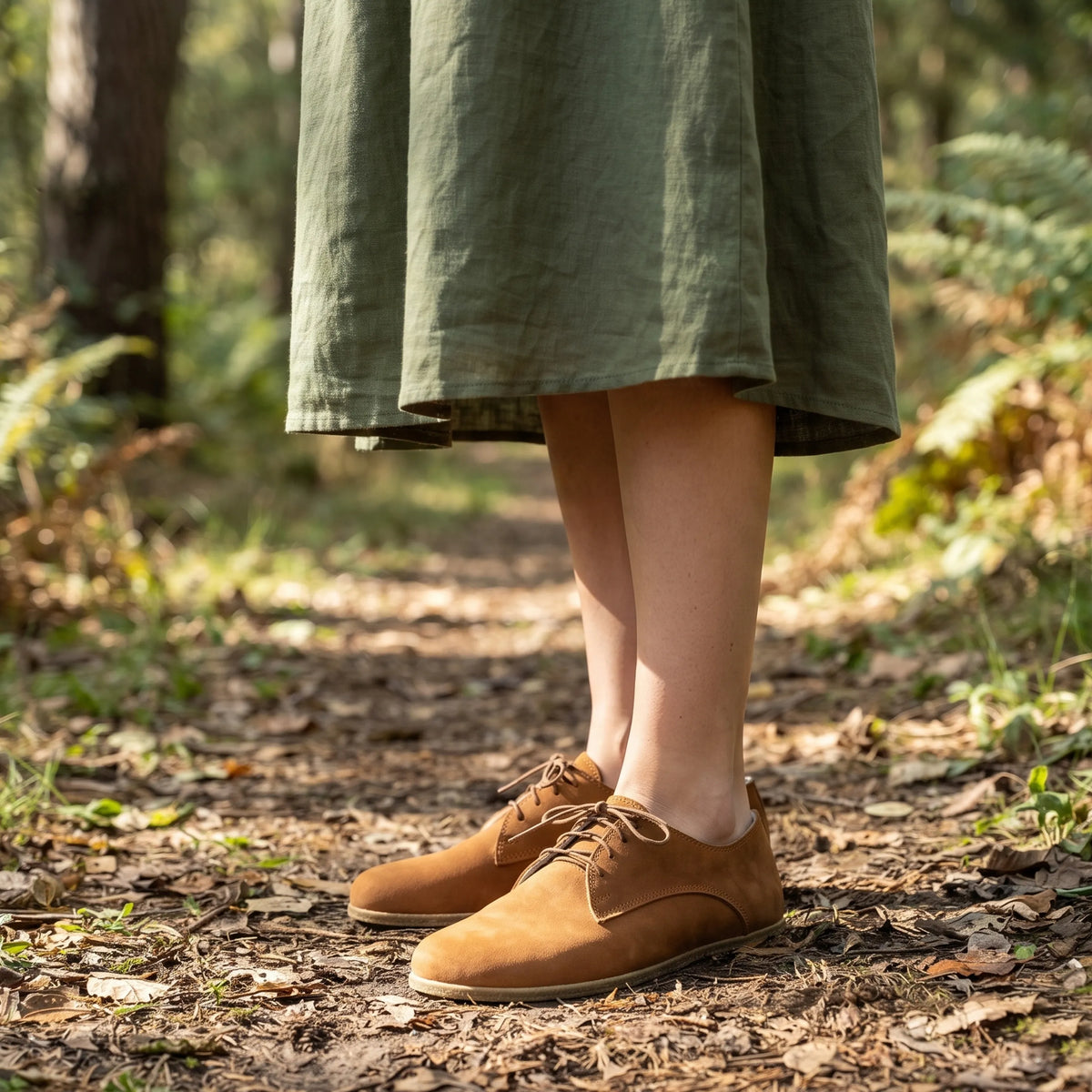 Nubuck Barefoot Oxford Shoes – Classic Sole — Leather Sole – Tan
