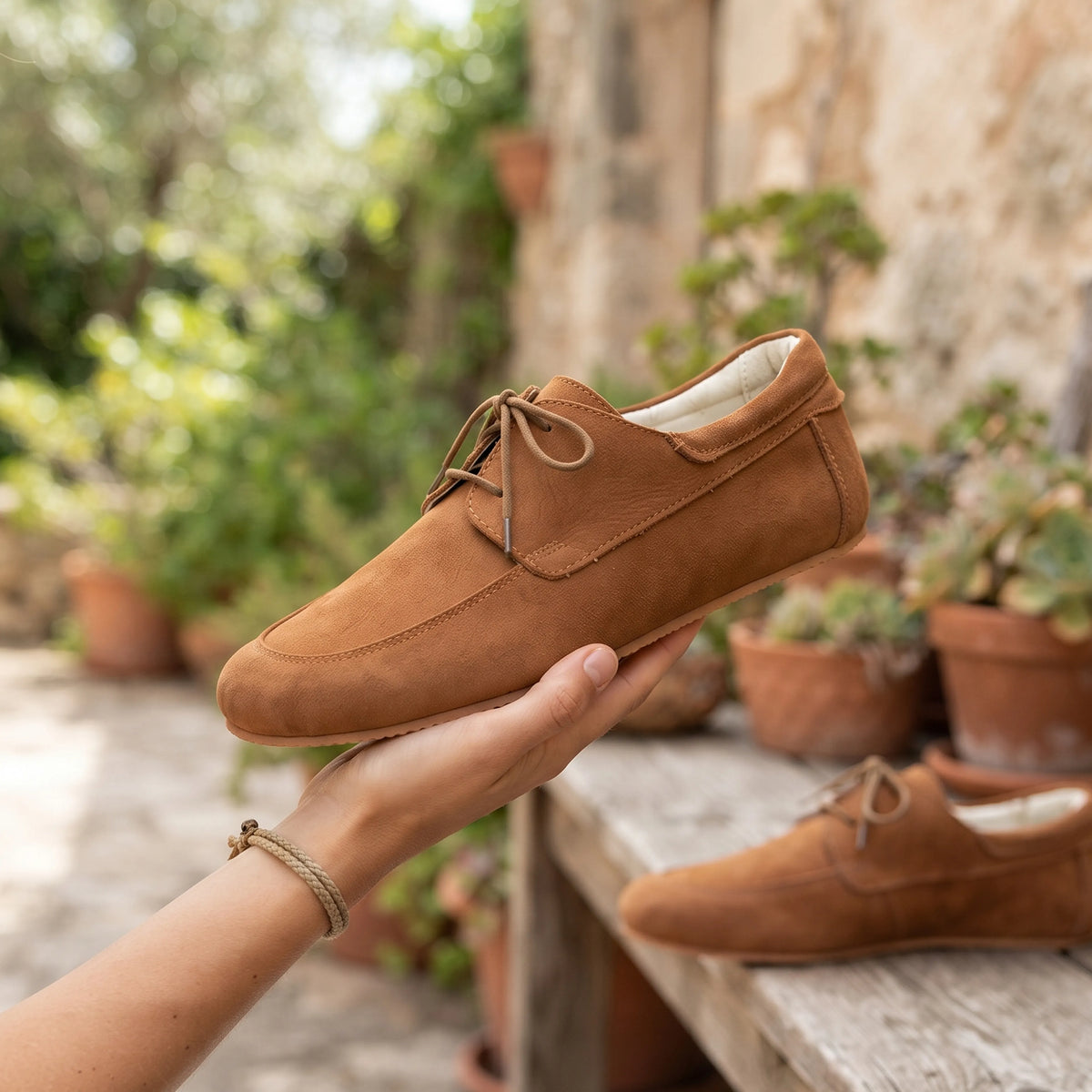 Nubuck Barefoot Laces Penny Loafer Shoes – Rubber Sole – Tan