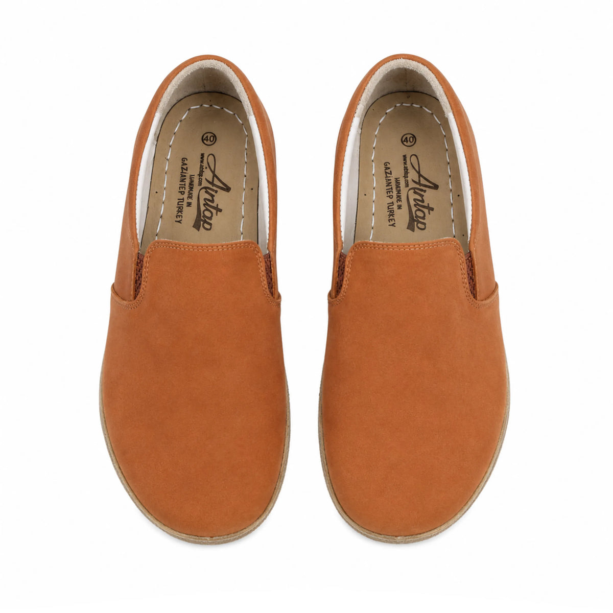Nubuck Barefoot Slip-On Shoes – Classic Sole — Leather Sole – Tan