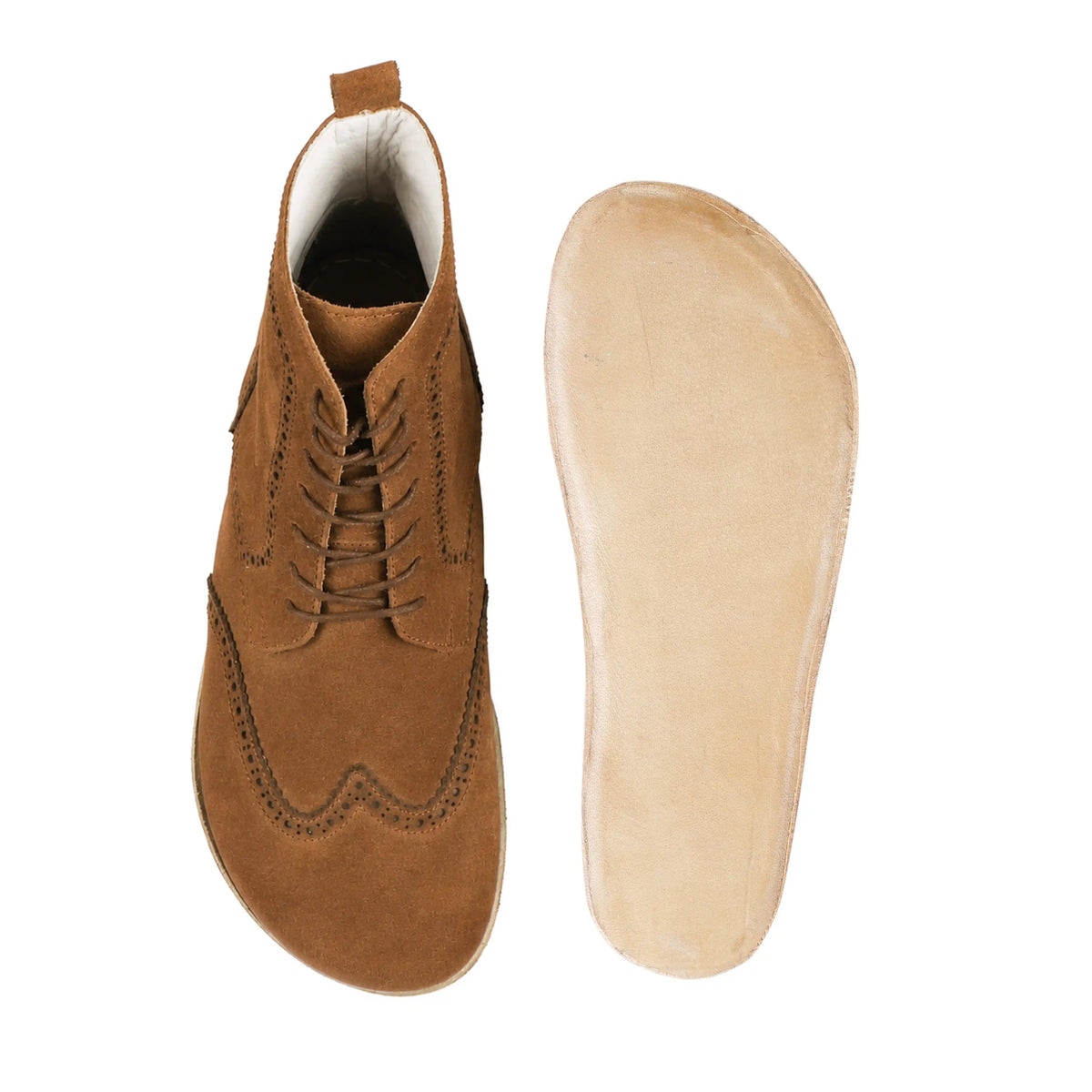 Suede Barefoot Moccasin Boots Shoes – Classic Sole — Leather Sole – Tan