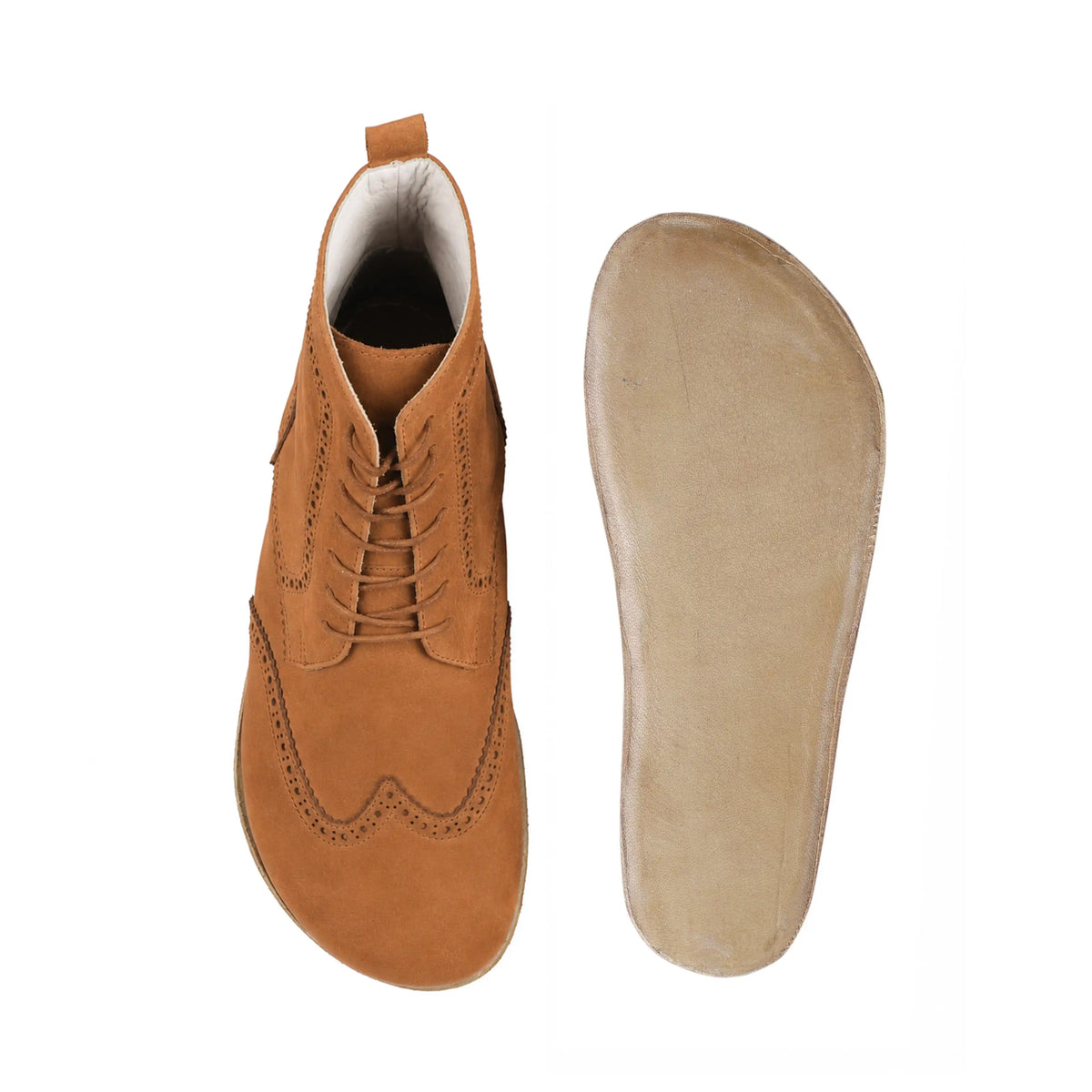 Nubuck Barefoot Moccasin Boots Shoes – Classic Sole — Leather Sole – Tan