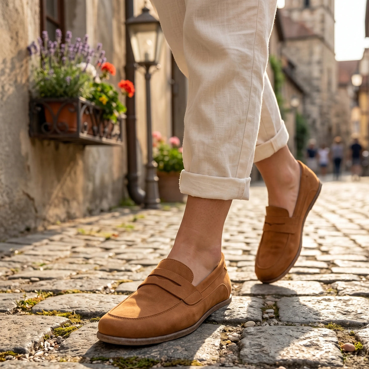 Nubuck Barefoot Penny Loafer Shoes – Classic Sole — Leather Sole – Tan