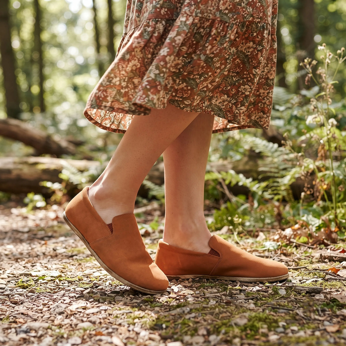 Nubuck Barefoot Slip-On Shoes – Classic Sole — Leather Sole – Tan