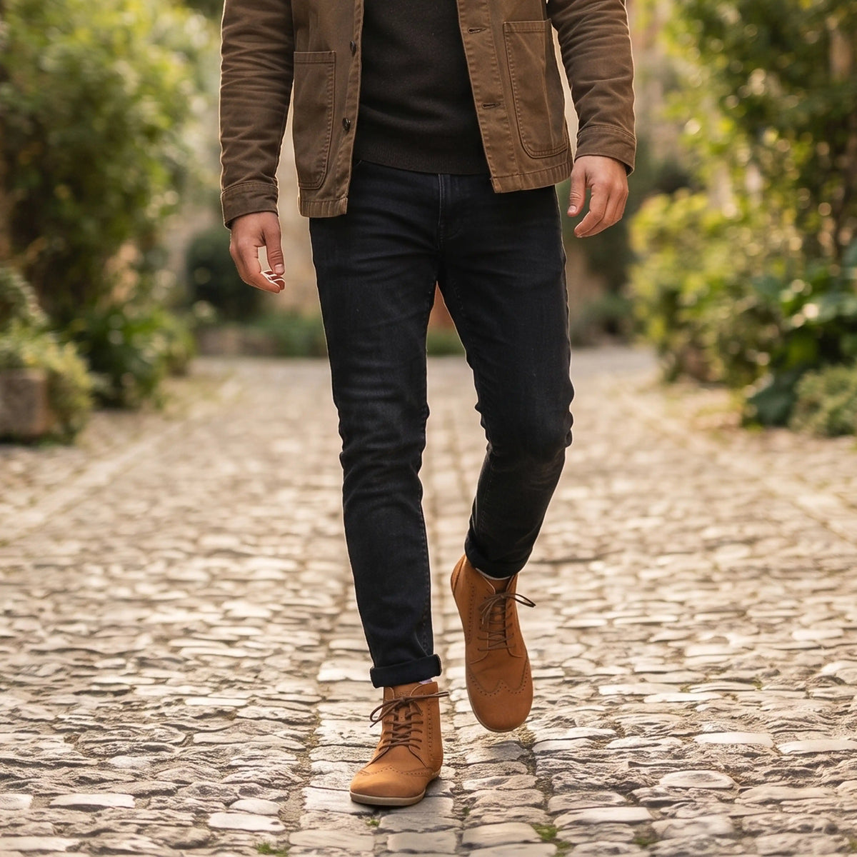 Nubuck Barefoot Moccasin Boots Shoes – Classic Sole — Leather Sole – Tan