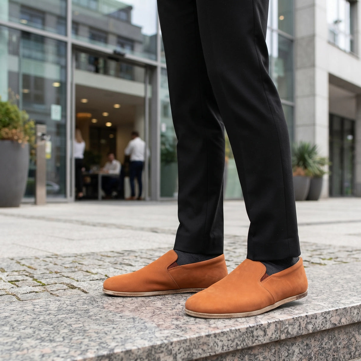 Nubuck Barefoot Slip-On Shoes – Classic Sole — Leather Sole – Tan
