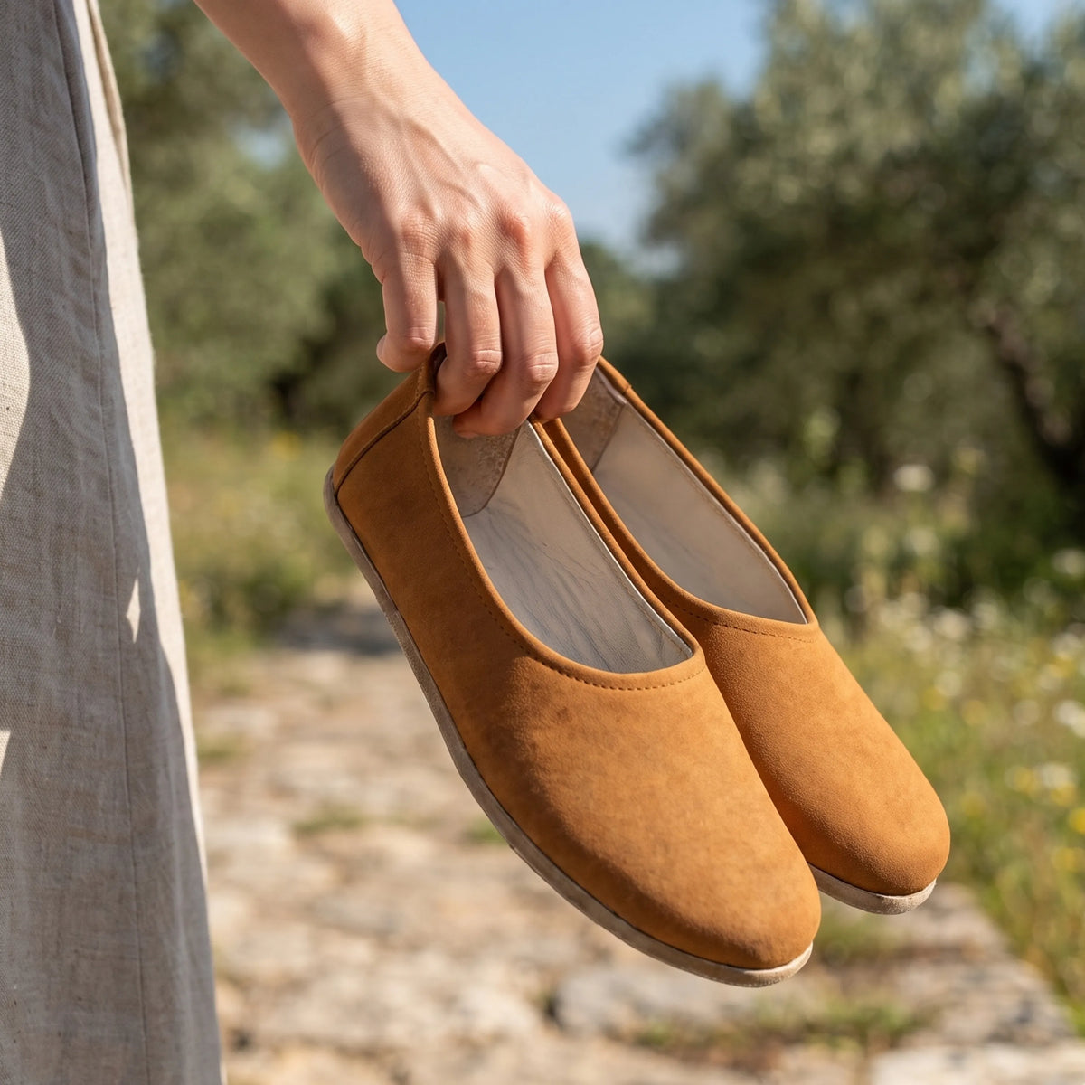 Nubuck Barefoot Ballet Shoes – Classic Sole — Leather Sole – Tan