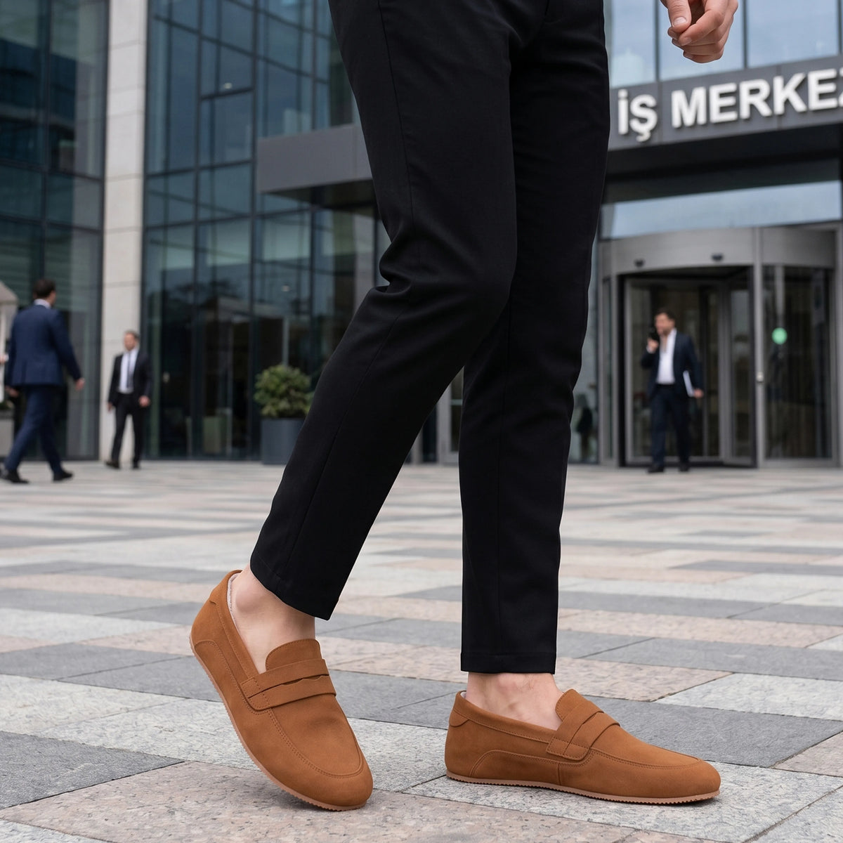 Nubuck Barefoot Penny Loafer Shoes – Rubber Sole – Tan