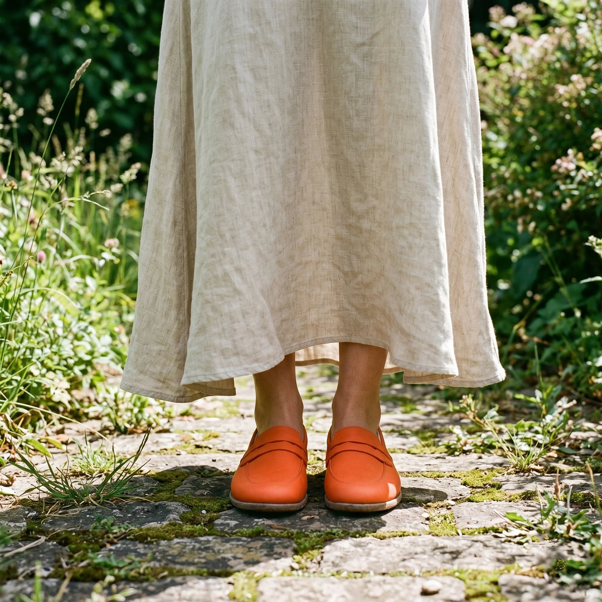 Smooth Barefoot Penny Loafer Shoes – Classic Sole — Leather Sole – Orange