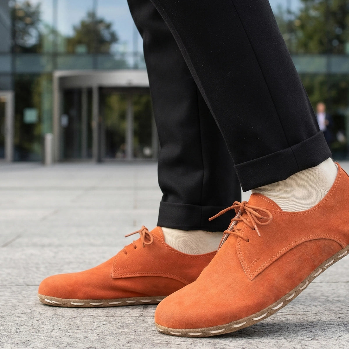 Suede Barefoot Oxford Shoes — Leather Sole – Orange
