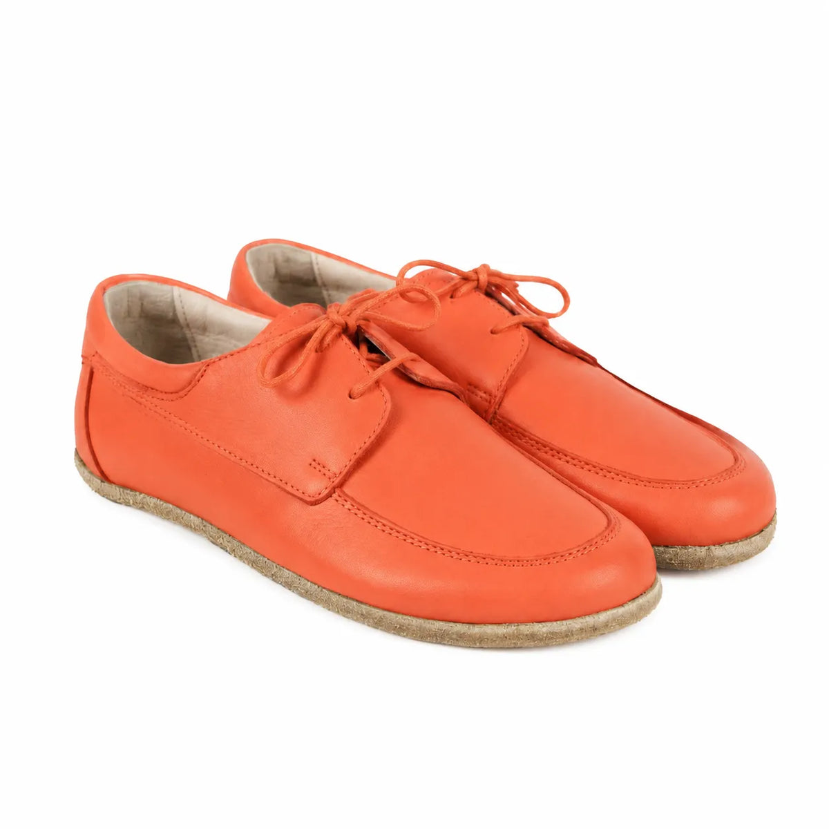 Smooth Barefoot Laces Penny Loafer Shoes – Classic Sole — Leather Sole – Orange