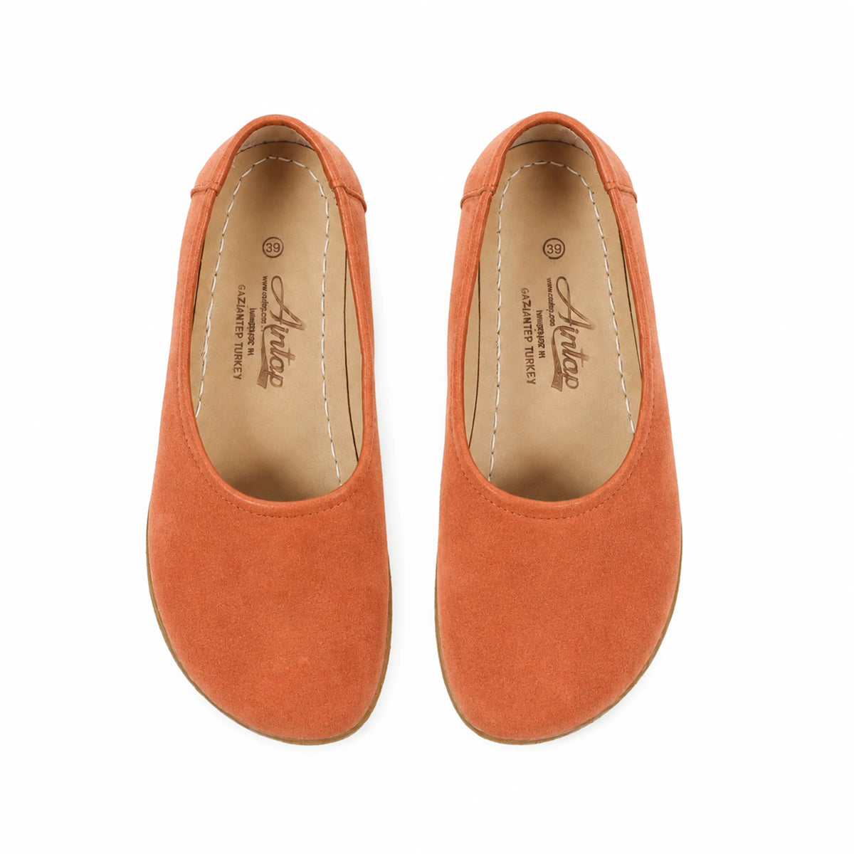 Suede Barefoot Ballet Shoes – Classic Sole — Leather Sole – Orange
