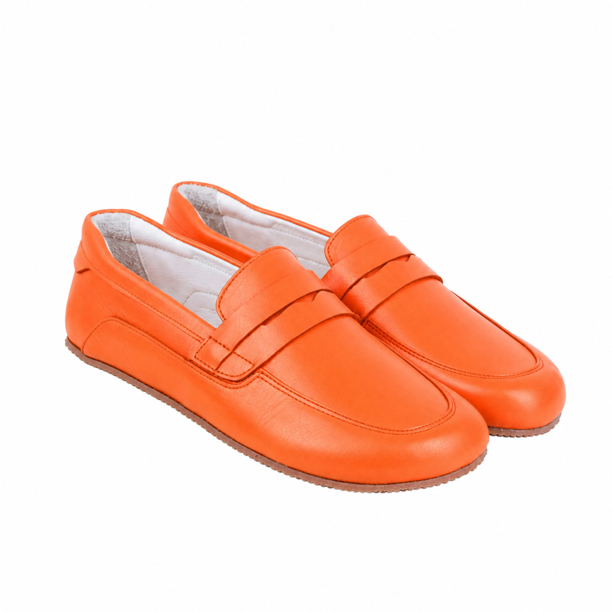 Smooth Barefoot Penny Loafer Shoes – Rubber Sole – Orange