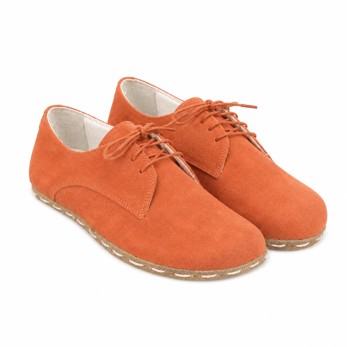 Suede Barefoot Oxford Shoes — Leather Sole – Orange