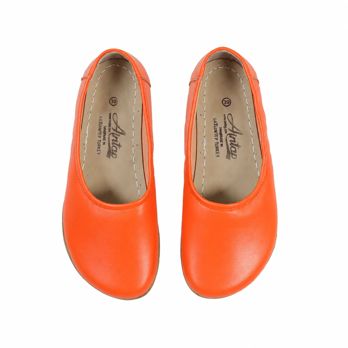Smooth Barefoot Ballet Shoes – Classic Sole — Leather Sole – Orange