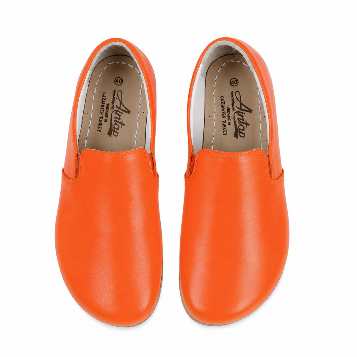 Smooth Barefoot Slip-On Shoes – Classic Sole — Leather Sole – Orange