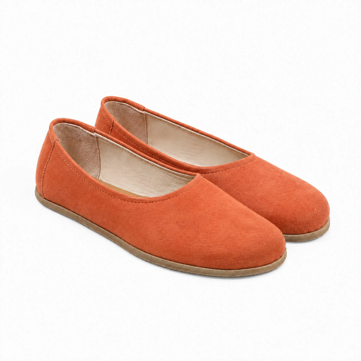 Suede Barefoot Ballet Shoes – Classic Sole — Leather Sole – Orange
