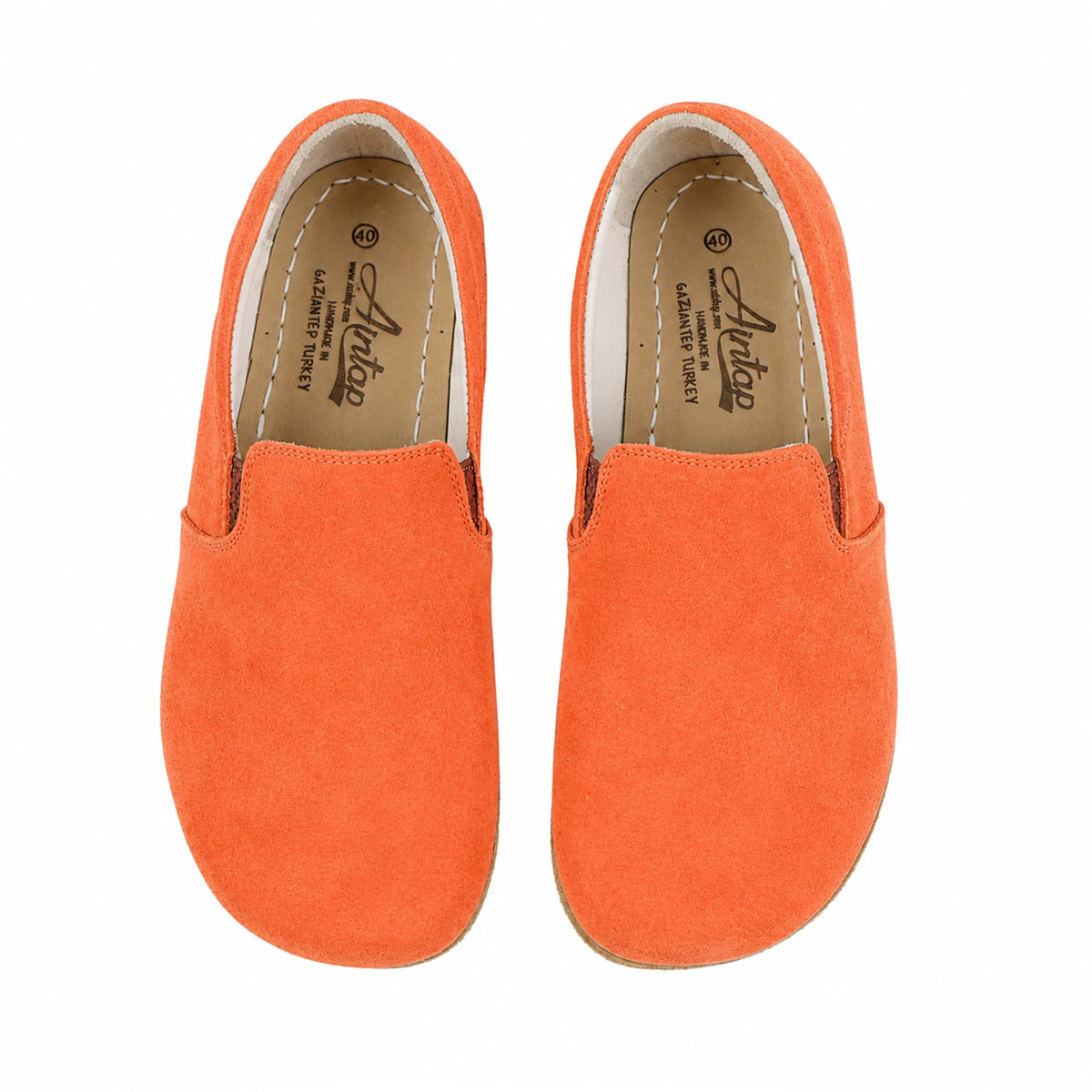 Suede Barefoot Slip-On Shoes – Classic Sole — Leather Sole – Orange