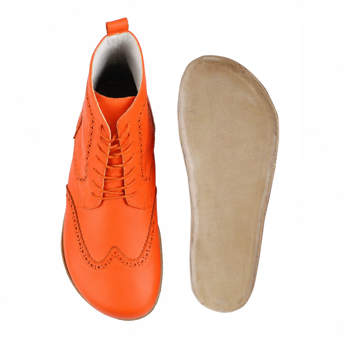 Smooth Barefoot Moccasin Boots Shoes – Classic Sole — Leather Sole – Orange