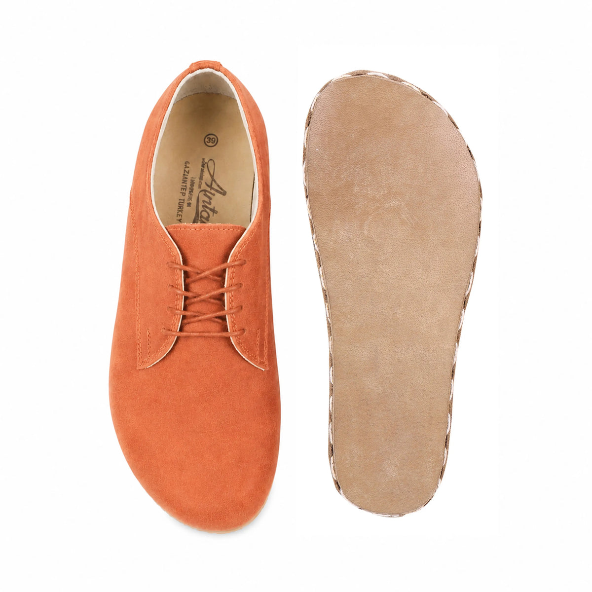 Suede Barefoot Oxford Shoes — Leather Sole – Orange