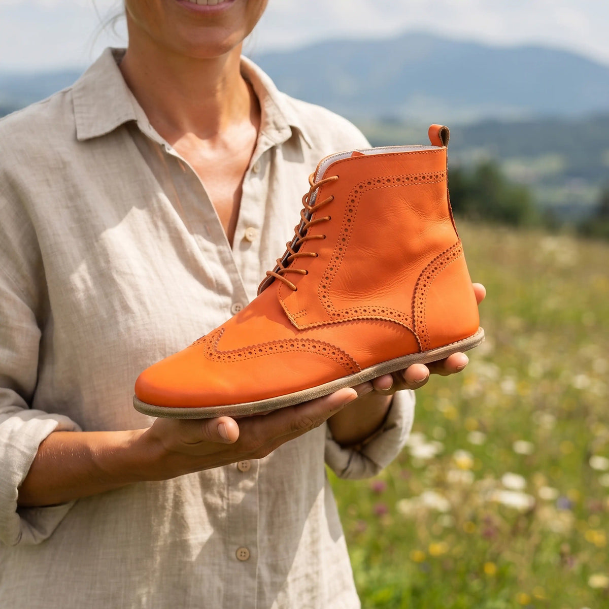 Smooth Barefoot Moccasin Boots Shoes – Classic Sole — Leather Sole – Orange