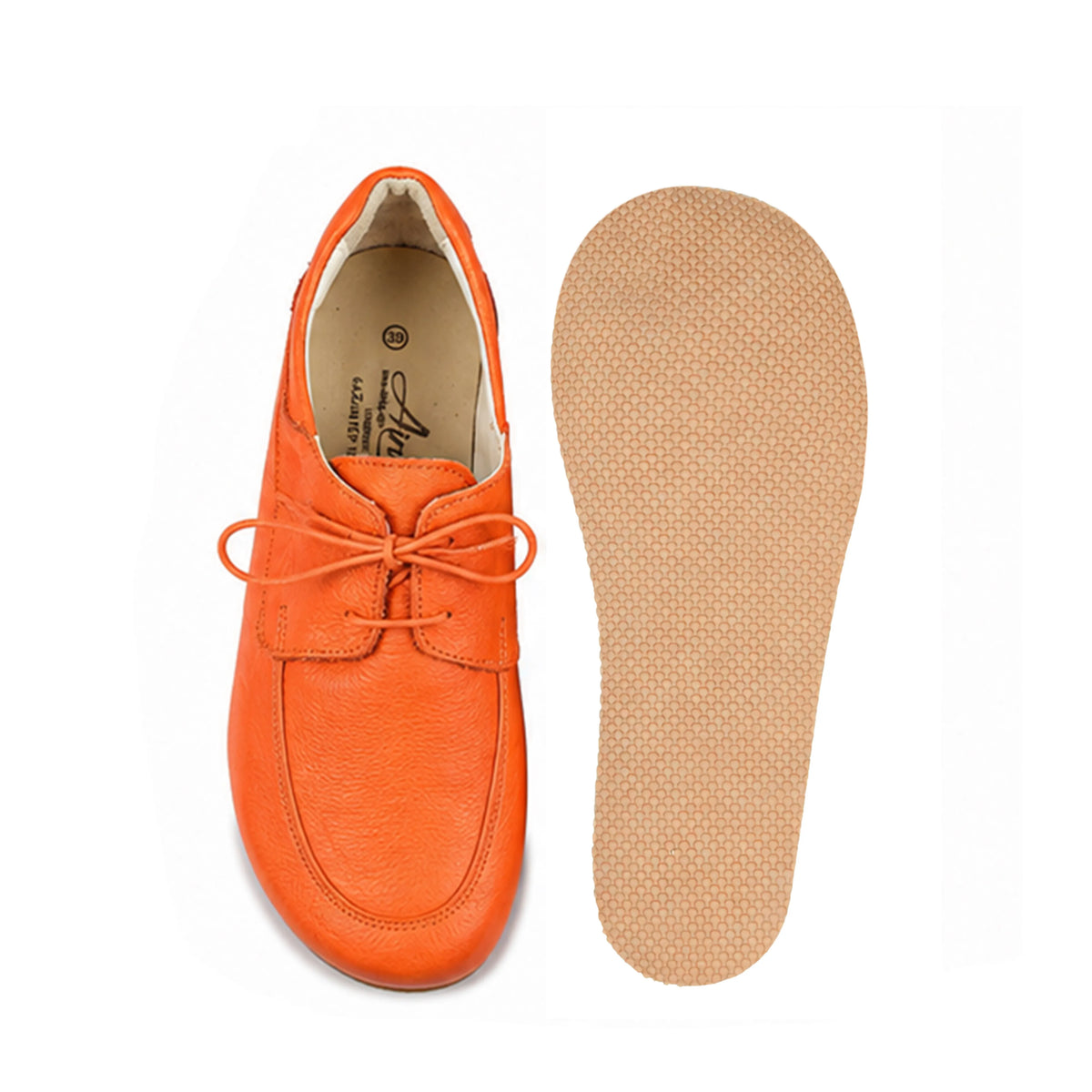 Smooth Barefoot Laces Penny Loafer Shoes – Rubber Sole – Orange