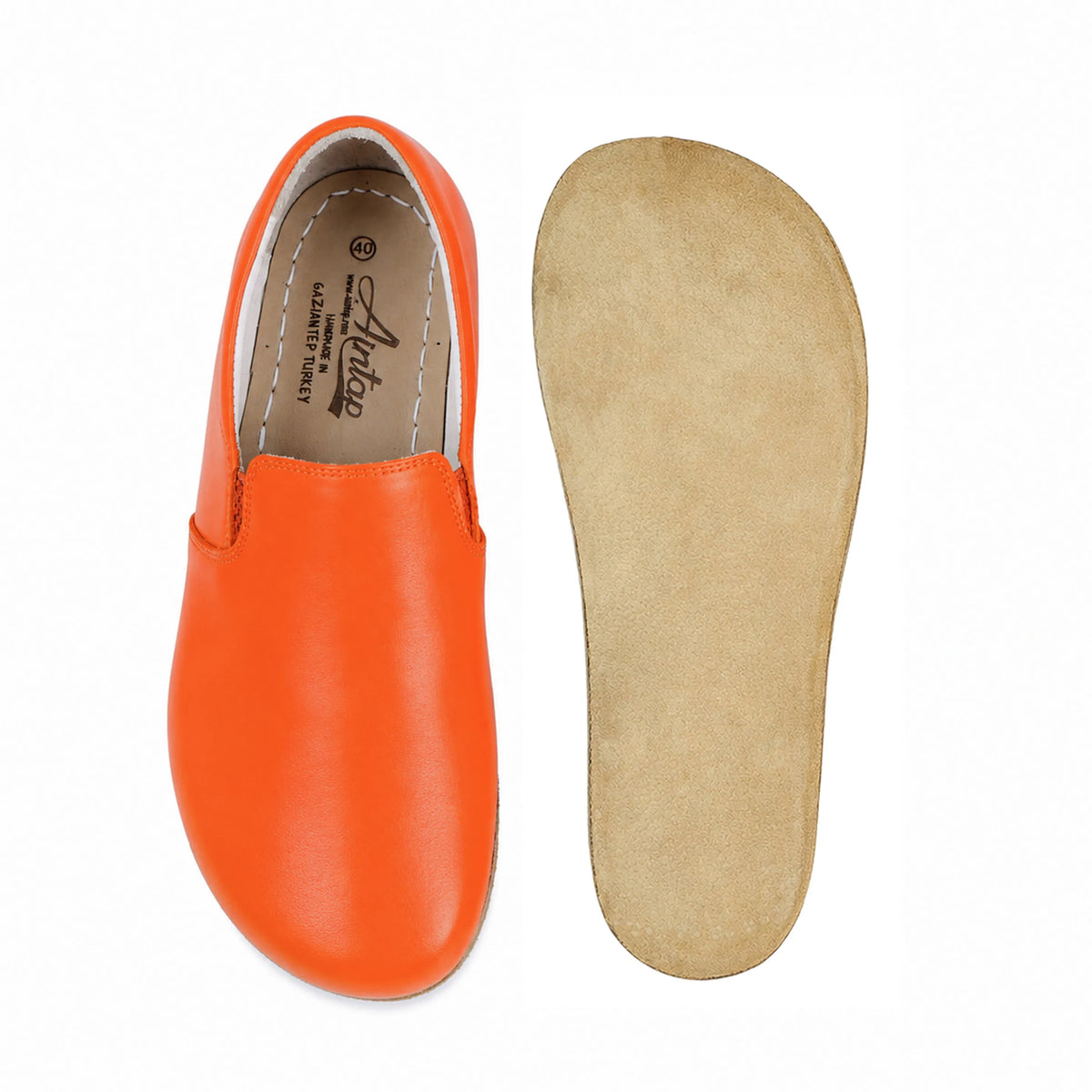 Smooth Barefoot Slip-On Shoes – Classic Sole — Leather Sole – Orange