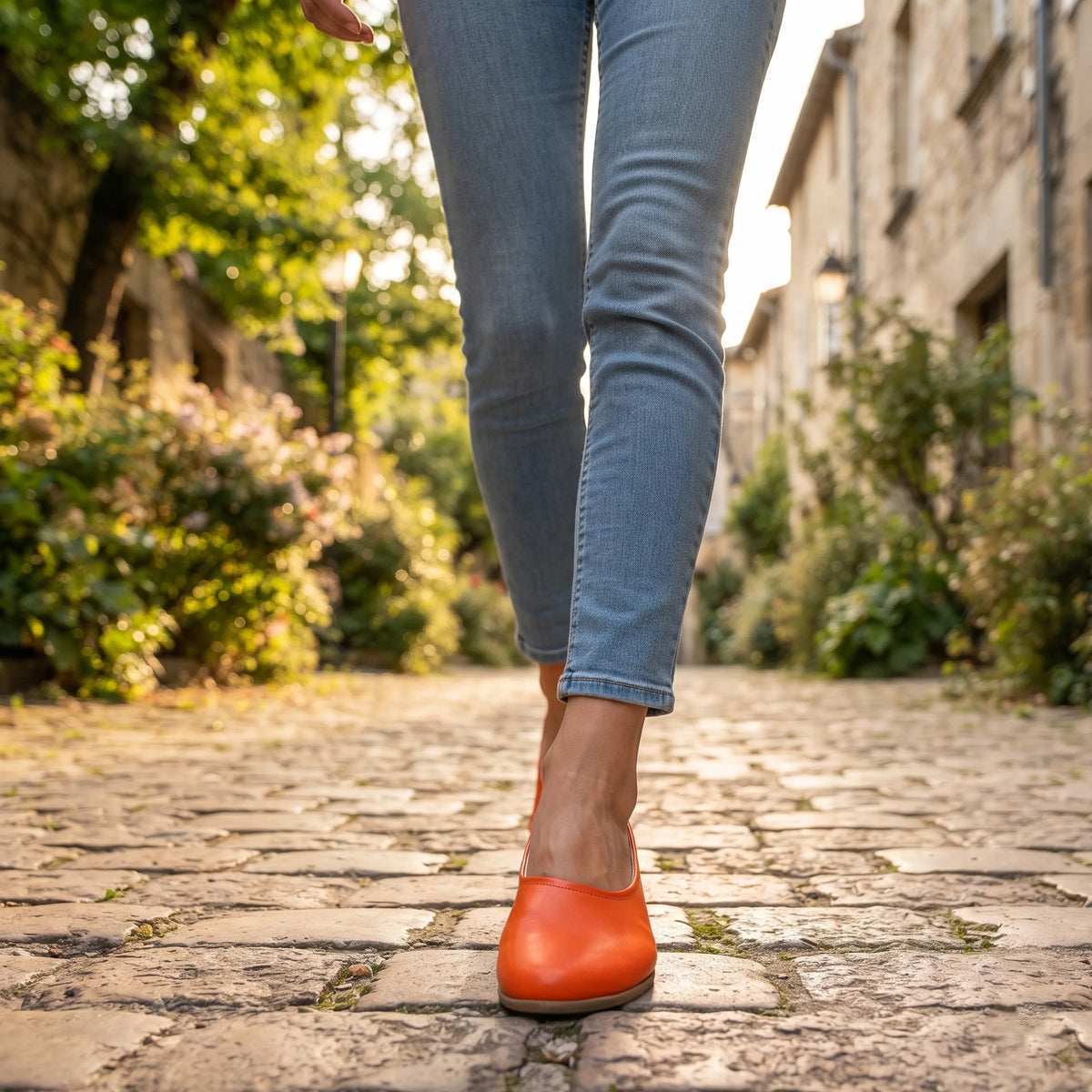 Smooth Barefoot Ballet Shoes – Classic Sole — Leather Sole – Orange